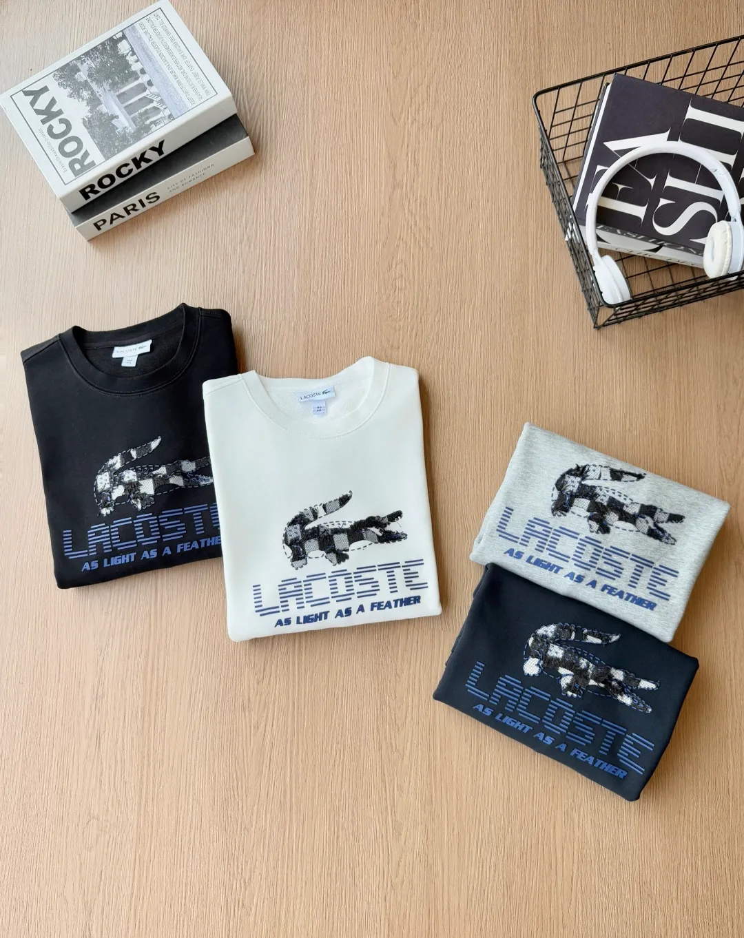 P 120LACOSTE. 2026 Autumn New Product Counter Same Style Printed Cotton Round Neck Sweater 360g Pure Cotton Terry M.L.XL 2XL LA-W 3060